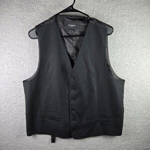 Statement Italy Mens XL Black Plaid Suit Vest Waistcoat Formal 6 Button V Neck